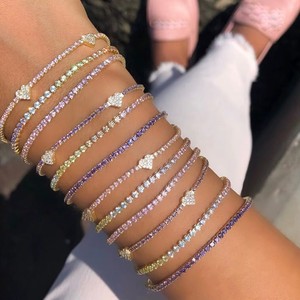 Conjunto <span class=keywords><strong>de</strong></span> Joyería <span class=keywords><strong>de</strong></span> Regalo <span class=keywords><strong>de</strong></span> San Valentín: Pulsera y Collar con Corazón, Cadena Fina <span class=keywords><strong>de</strong></span> Tenis con Circonitas, Joyería Colorida Pastel para Mujer - Product Image 1