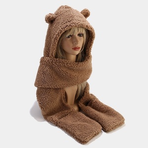 Cache-cou, <span class=keywords><strong>bonnet</strong></span>, écharpe et gants 3 en 1 en fausse fourrure polaire d'hiver, motif ours mignon, pour voyage, unisexe, adulte, prix abordable - Product Image 3