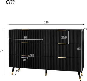 <span class=keywords><strong>Commode</strong></span> moderne en bois avec poignées dorées, 6 grands <span class=keywords><strong>tiroirs</strong></span> de rangement pour chambre d'enfant, 120x40x77cm, noir - Product Image 2