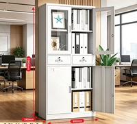 Armoire de rangement moderne en acier avec portes vitrées, tiroirs verrouillables, étagères réglables pour hôpitaux et écoles, conception modulaire durable