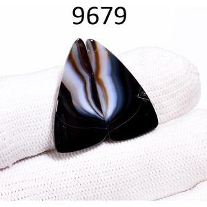 Par de Ágatas Negras Naturales con Banda, Forma de Corazón, 17+ Quilates, Pulimentadas para Joyería - Product Image 3