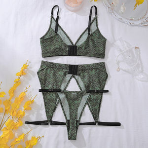 Set Lingerie motif ular hijau erotis pakaian dalam Skinny wanita seksi setelan Bra intim ultra-panas celana dalam 3 potong - Product Image 6