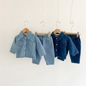 봄 가을 아기 남아 여아 의류 세트 긴팔 데님 셔츠 코트 바지 투피스 아기옷 - Product Image 1