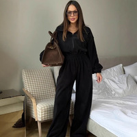 Combinaison décontractée pour femme BR7089, sans col, manches longues, demi-zip, taille élastique
