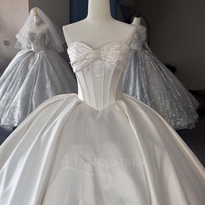 Vestido de novia de lujo Wx361 en color marfil, estilo princesa, con escote corazón, de satén suave, con cola larga tipo catedral para mujer, Jancember - Product Image 3