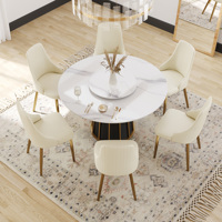 Table de salle à manger ronde de style moderne réglable avec chaises, plateau en métal et marbre, pour la maison ou le salon