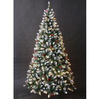 Sapin de Noël Premium de 210 cm (7 pieds) pré-éclairé, épais, floqué, en PVC, avec articulations, pour intérieur, de haute qualité