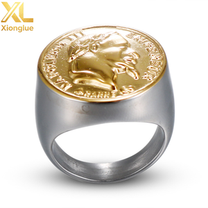 Bague pour homme en acier inoxydable PVD plaqué or 18 carats, style européen et américain, vintage, tête de Napoléon, punk, plaqué or, étanche - Product Image 1