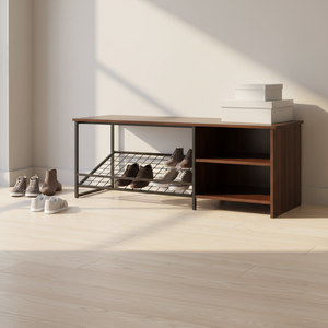 Meuble <span class=keywords><strong>de</strong></span> rangement à <span class=keywords><strong>chaussures</strong></span> en acier industriel avec étagère basculante en chêne pour entrée d'hôtel et salon - Product Image 5