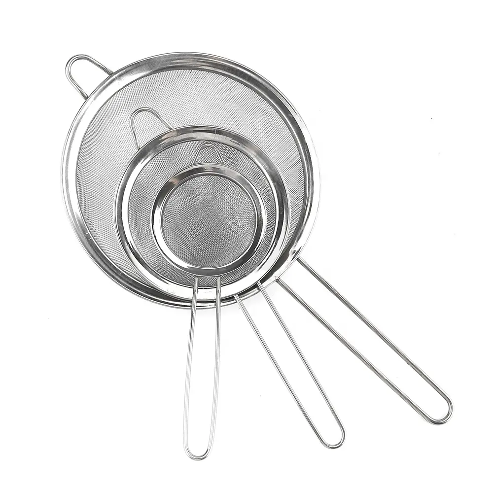 Amazon Premium Quality Factory Set of 3 Filter Strainers Fine Mesh Stainless Steel Strainer SS Flour Sieves