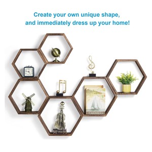 Wooden Hexagonal Wall <b>Shelf</b> Geometric Display <b>Rack</b> For Living Room Decor - Product Image 2