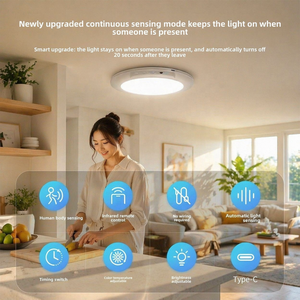 目に見えない超薄型モーションセンサー搭載スマートLEDシーリングランプ、スリムで充電式USBワイヤレス、ホワイト、モダンなインテリアデザインに最適 - Product Image 5
