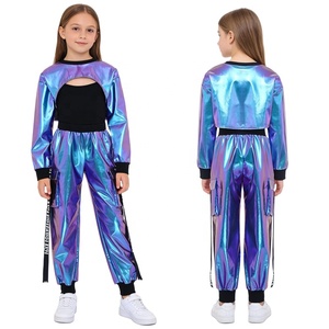 Tenues de danse hip-hop pour filles de 6 à 16 ans, haut et pantalon métalliques, vêtements de danse moderne, jazz, street, standard, latin, costumes d'entraînement - Product Image 2
