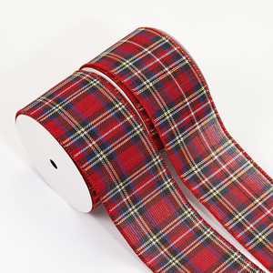 Pita Kotak-kotak Ramah Lingkungan dari Kain Linen dengan Tepi Kawat, Warna Hijau Greenland, Merah, dan Hitam, Gaya Klasik Natal - Product Image 1