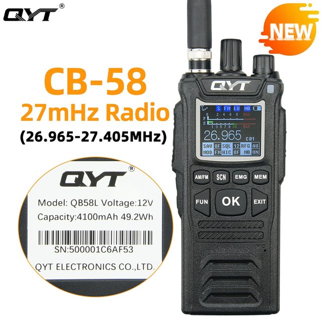 QYT CB-58 27MHz AM FM CB Radio 4W 26.965-27.405MHz 40 Channel NB/ANL Wave Filter Civilian Band Handheld Long Range Walkie Talkie