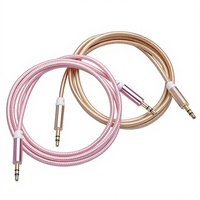 Kabel Audio Konduktor Tembaga Kepang AUX 1M Mobil 3.5mm Male to Male Stereo Headphone Ponsel AU-004-1 Penjualan Langsung Pabrik