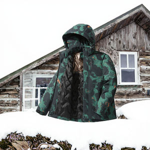 Chaqueta Casual de Invierno Impermeable y Transpirable con Cremallera Reversible, Patrón Geométrico, Cálida, Cómoda, con Capucha, Tallas Grandes, para Exteriores - Product Image 3