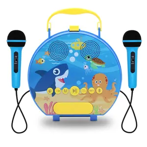 Alto-falante colorido de unicórnio para crianças, máquina portátil de karaokê para crianças, máquina de gravação de crianças com 2 ratos