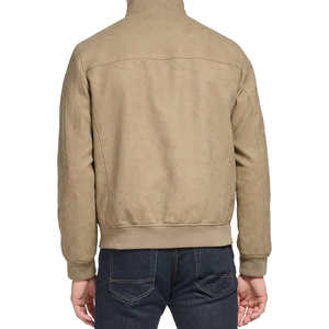 Veste en simili cuir beige pour homme, col montant, fermeture éclair, coupe slim, style streetwear décontracté, veste en cuir PU - Product Image 3