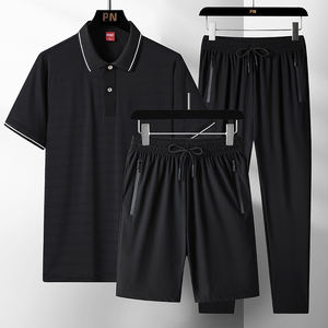 Camiseta de seda helada de verano con logo personalizado para hombre, traje de running de manga corta para papá, conjunto de ocio de secado rápido para mediana edad, de dos o tres piezas. - Product Image 3