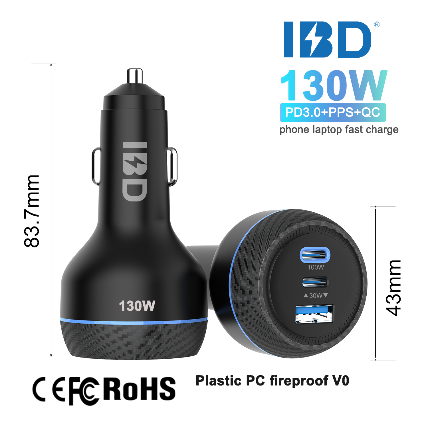 Plastic130W Fast car charger