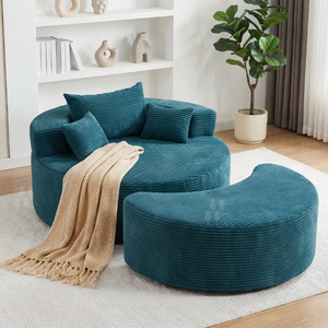 Custom Convertible Round Fabric <strong>Sofa</strong> Modern Corduroy <strong>Foam</strong> Filled Deep Seat Cloud Boneless Floor Accent Chair Living Room Set - Product Image 2