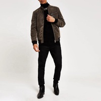 Blouson bombardier à col montant pour homme, blouson de course en daim marron foncé, à la mode, automne et hiver