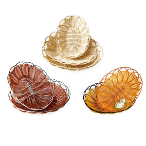 Cesta de frutas tejida de plástico hecha a mano, 2 uds., plato para aperitivos duradero de estilo sencillo para uso en la cocina - Product Image 3