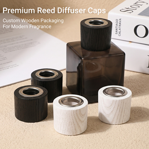 Vietnam WeWood Custom Matte Black Ash Wood <b>Bottle</b> Lid Metallic Ring <b>Diffuser</b> Cap for Luxury Aromatherapy Brand - Product Image 1