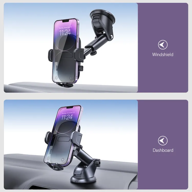 विंडशील्ड डैशबोर्ड माउंट कार फोन धारक के लिए 360 घूर्णन टेलीस्कोपिक आर्म के साथ सार्वभौमिक मोबाइल फोन धारक