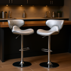 Ensemble de 2 tabourets de bar Masaccio, base chromée réglable argentée, pivotants, rembourrés, design contemporain, pour usage extérieur - Product Image 2