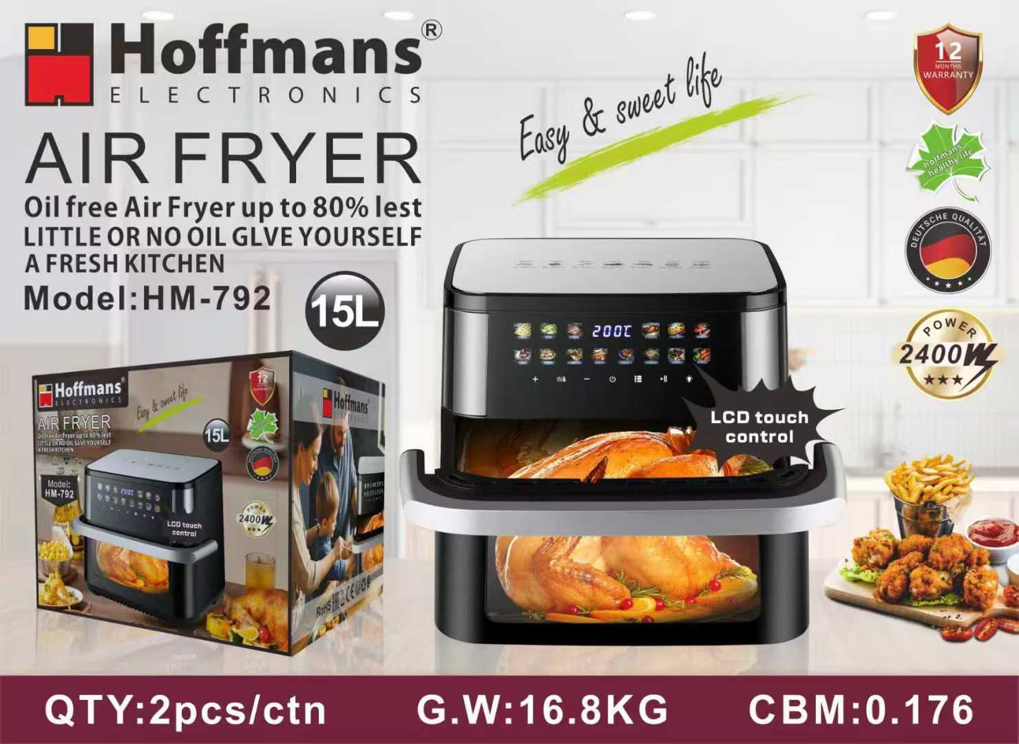Hoffmans 15L Drawer Air Fryer