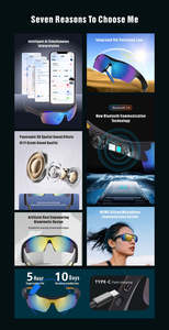 Gafas Inteligentes Multifuncionales GM6 con Traducción por IA, Resistentes al Agua IPX-5, Captura de Video 1080p, Montura para PC, para Ciclismo al Aire Libre - Product Image 5