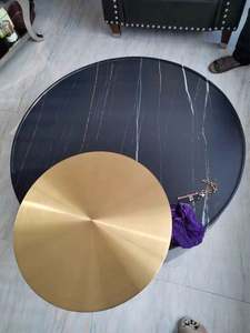 Nuevo diseño de muebles para sala de estar, <span class=keywords><strong>mesa</strong></span> de centro <span class=keywords><strong>baja</strong></span>, <span class=keywords><strong>mesa</strong></span> auxiliar <span class=keywords><strong>redonda</strong></span> de dos capas de mármol negro, Metal dorado para salón - Product Image 5