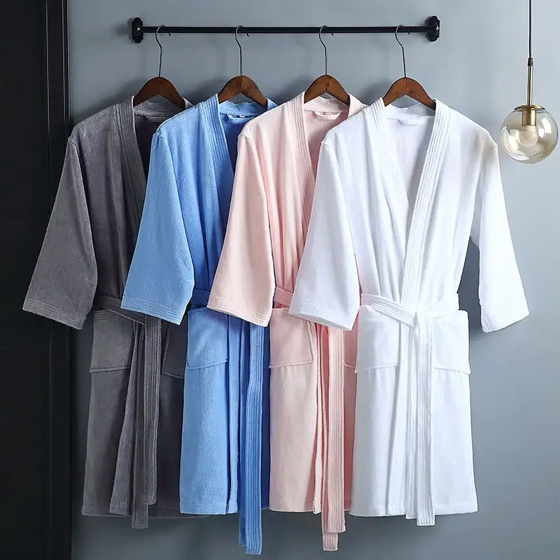 Robe en velours éponge-Robe d'hôtel blanche de luxe avec col châle et ceinture à nouer-Blanc