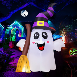 Decoración <span class=keywords><strong>de</strong></span> Halloween, Fantasma <span class=keywords><strong>con</strong></span> Sombrero <span class=keywords><strong>de</strong></span> <span class=keywords><strong>Bruja</strong></span> y Escoba, Modelo Inflable <span class=keywords><strong>con</strong></span> <span class=keywords><strong>Luz</strong></span> LED, Ambiente Espeluznante para el Jardín - Product Image 1
