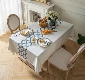 Skymoving personalizzato elegante panno da pranzo in <span class=keywords><strong>lino</strong></span> <span class=keywords><strong>di</strong></span> poliestere con nappa tessuto rettangolare ricamato tovaglie <span class=keywords><strong>di</strong></span> <span class=keywords><strong>lino</strong></span> arredamento - Product Image 5