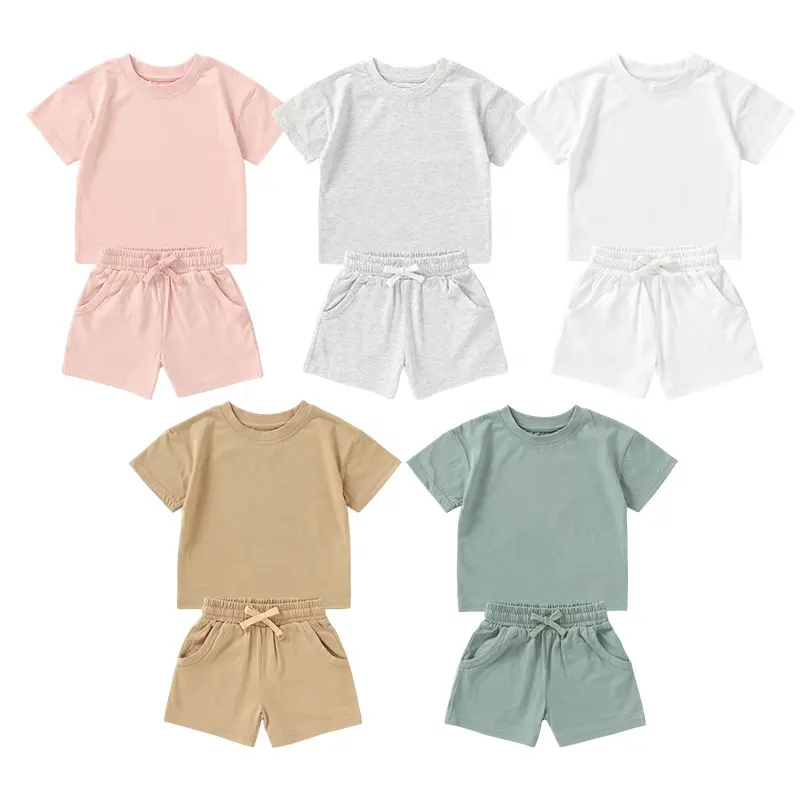 2023 New Organic Cotton Short Sleeve Top and Pants Baby Girls Suit Boys Summer Clothes Set