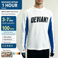 T-shirts thermiques pour hommes à manches longues, coupe carrée, respirants, anti-boulochage, imprimés sérigraphiés, style streetwear, motif patchwork blanc et bleu