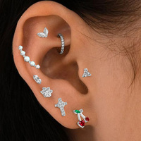 Gaby Piercing Labret à filetage interne en argent et zircon, motif patte de chat, pour l'oreille et la lèvre, bijou de piercing corporel, cadeau Saint-Valentin