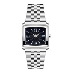 Montre à quartz rectangulaire en acier inoxydable pour homme, cadran analogique à chiffres romains, fermoir pliant lumineux, style professionnel élégant - Product Image 1