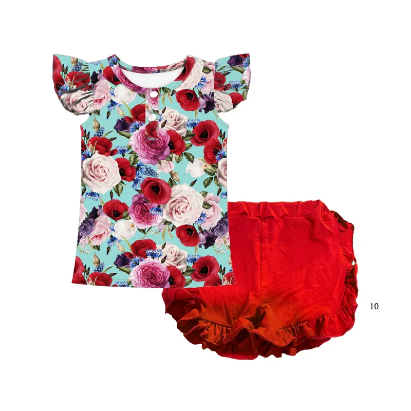 Summer Girl Suit Popular kids clothing sets clothes Red baby summer shorts Flower infant brand outfits Toddler Beauty Set Cotton
