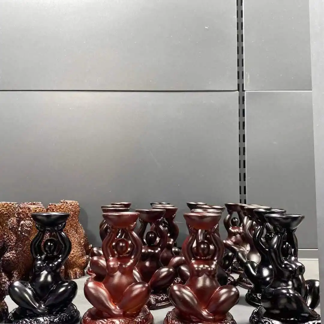Großhandel hand geschnitzte Harz Handwerk setzen Kristall kugel Quarz Ei Kraft Göttin Kristall kugel stehen