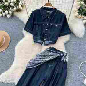 Ensembles décontractés d'été pour femmes : Crop top et ensemble en jean taille haute – Vente en gros - Product Image 4