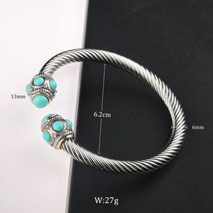 Stainless Steel Cable Open <b>Bracelet</b> Natural Stone Twisted <b>Adjustable</b> C Shape Titanium Steel Unisex Jewelry Gift - Product Image 3