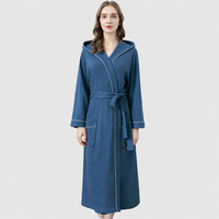 Peignoir long en coton gaufré 100% avec capuche, vêtements de nuit pour femmes, doux et respirant, fournisseur de peignoirs de nuit avec logo personnalisé