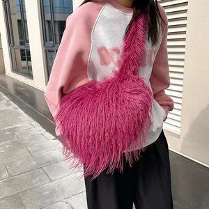 Plush Bag Female Peach Heart Oblique Cross Korean Version Lovely Portable shoulder Bag