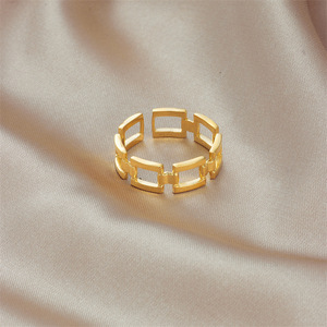 Geometric <b>Square</b> Opening <b>Adjustable</b> Ring Gold Unisex Fashion Jewelry Gift - Product Image 2