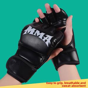Nouveaux gants <span class=keywords><strong>de</strong></span> <span class=keywords><strong>boxe</strong></span> pour adultes et enfants, demi-doigts, protège-poignets, matériau PU, gants d'entraînement pour le taekwondo, le muay thaï et le sac <span class=keywords><strong>de</strong></span> frappe - Product Image 2