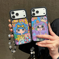 Coque de téléphone mignonne dégradée pour bébés filles, compatible iPhone 17 16 15 14 Pro Max, avec breloques, chaîne bouclée, papillon laser et dos doré arc-en-ciel
